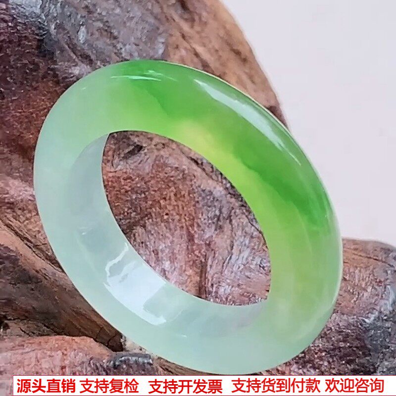 缅甸天然A货翡翠戒指 精雕老坑冰种冰黄加绿戒指戒圈口16.6