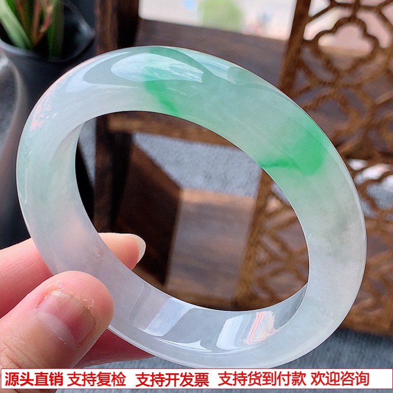 缅甸A货天然翡翠 老坑冰种飘阳绿正装正圈手镯56-57圈口