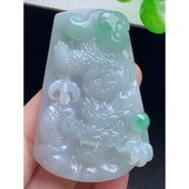 飘绿龙牌吊坠 手工精雕 缅甸天然A货玉石翡翠 老坑冰种