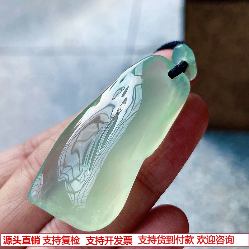 缅甸天然A货玉石翡翠挂件 精雕老坑起胶冰透高冰玻甜绿随形吊坠
