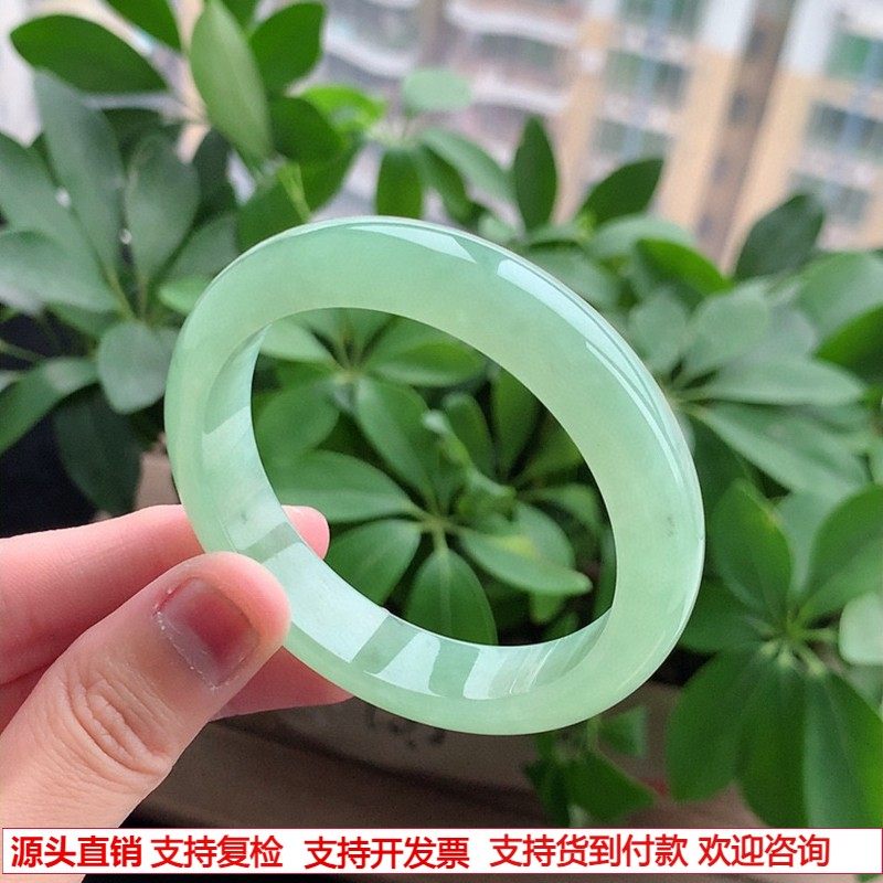 缅甸A货天然翡翠 老坑冰种满绿正装正圈手镯52-53小圈口