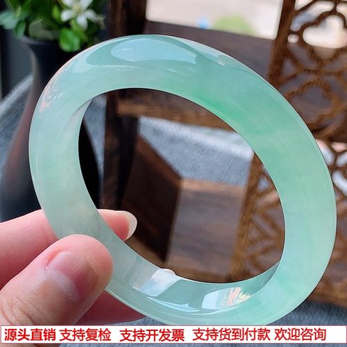 缅甸A货天然翡翠 老坑冰种满绿晴绿正装正圈手镯57-58圈口