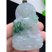 糯冰飘花度母观音吊坠 手工精雕 缅甸天然A货玉石翡翠 老坑冰种