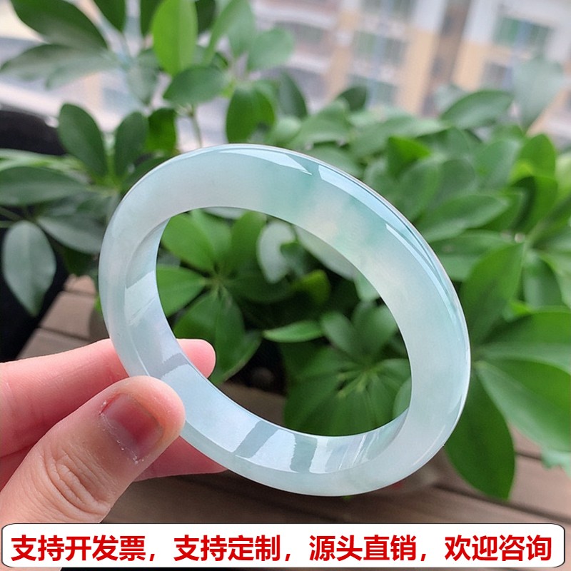 缅甸A货天然翡翠 老坑冰种飘花正装正圈手镯56-57圈口 完美