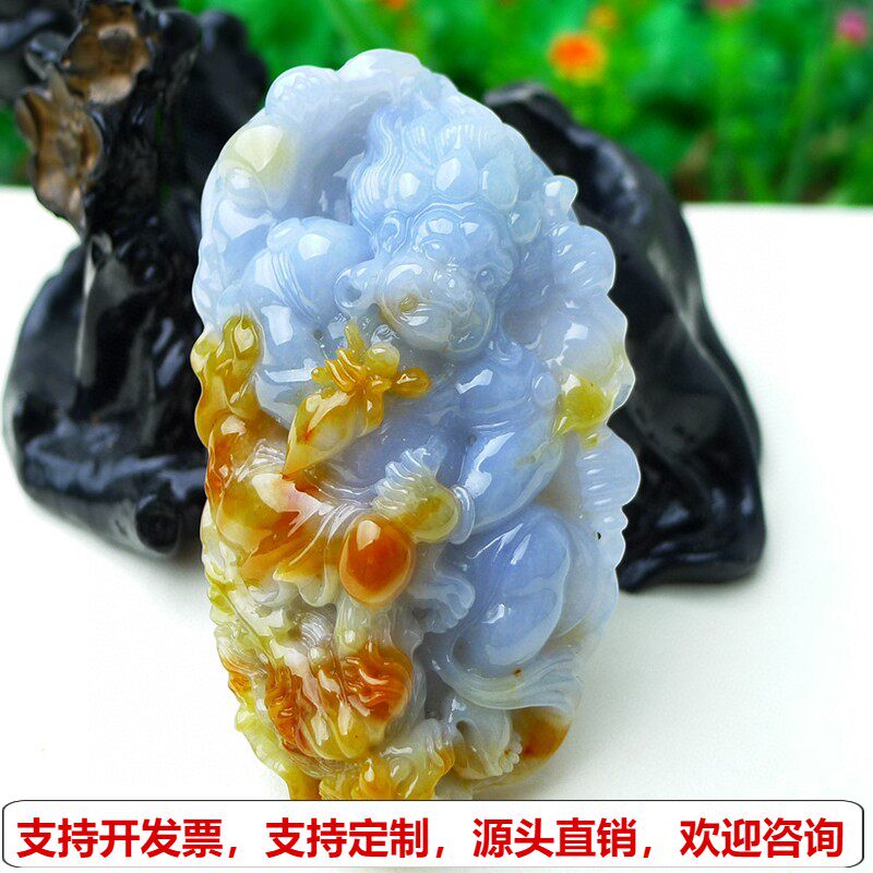 缅甸天然A货玉石翡翠挂件老坑紫罗兰飘黄翡不动明王吊坠