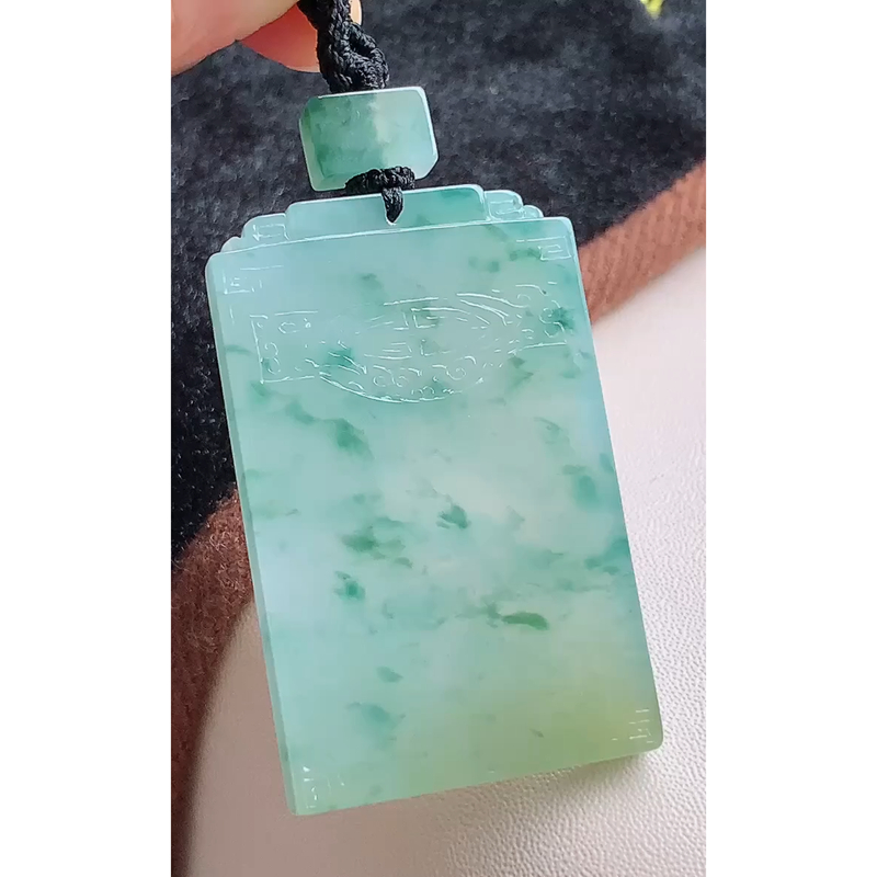 缘满家珠宝 缅甸天然A货玉石翡翠 老坑冰种黄飘花无事牌吊坠