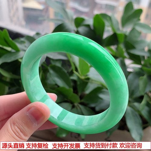 缅甸A货天然翡翠 老坑冰种满绿厚装正装正圈手镯56-57圈口