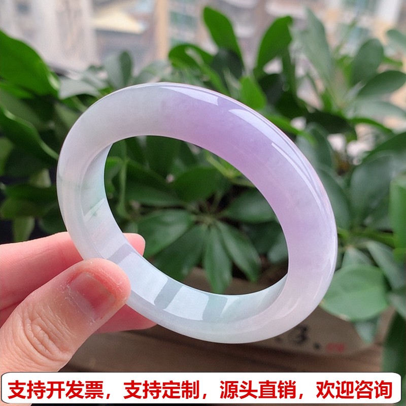 缅甸天然A货翡翠老坑冰种紫罗兰飘花正装正圈手镯53-54圈口 完美