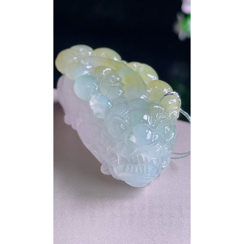 缅甸天然A货玉石翡翠挂件 精雕老坑冰种黄翡貔貅吊坠