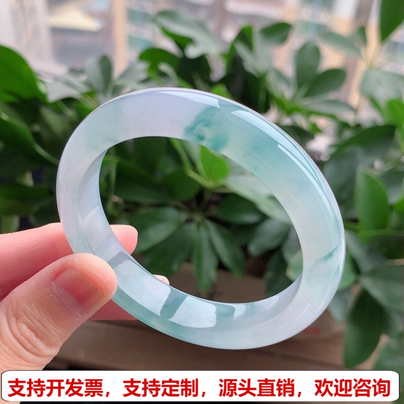 缅甸A货天然翡翠 老坑冰种飘花正装正圈手镯55-56圈口 完美