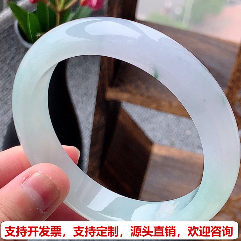 缅甸A货天然翡翠 老坑冰种飘花厚装正装正圈手镯61-62大圈口 完美
