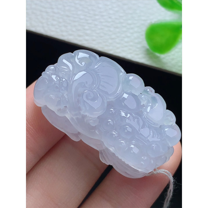 缅甸天然A货玉石翡翠 老坑冰种 手工精雕 紫罗兰貔貅吊坠