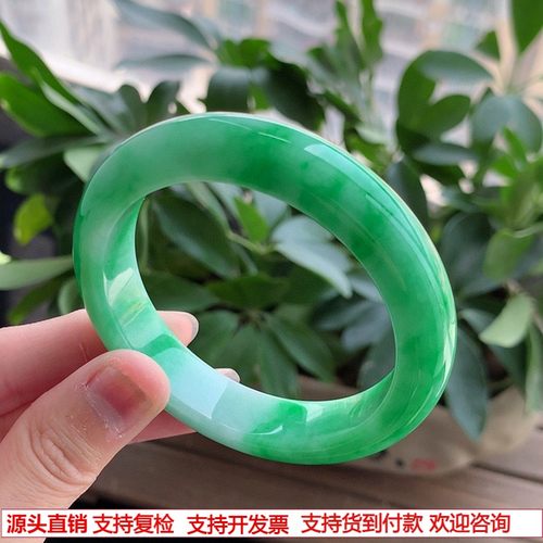 缅甸A货天然翡翠 老坑冰种满绿阳绿正装正圈手镯55-56圈口