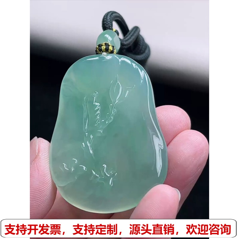 缅甸天然A货玉石翡翠挂件 精雕老坑冰种晴水绿无相佛吊坠