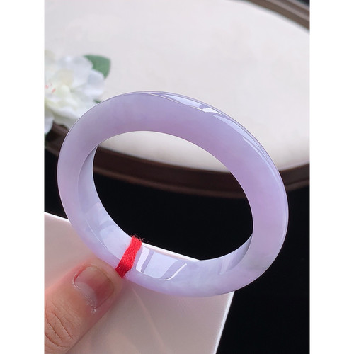 缘满家珠宝 缅甸天然A货翡翠 老坑冰种紫罗兰正装手镯53-54圈口