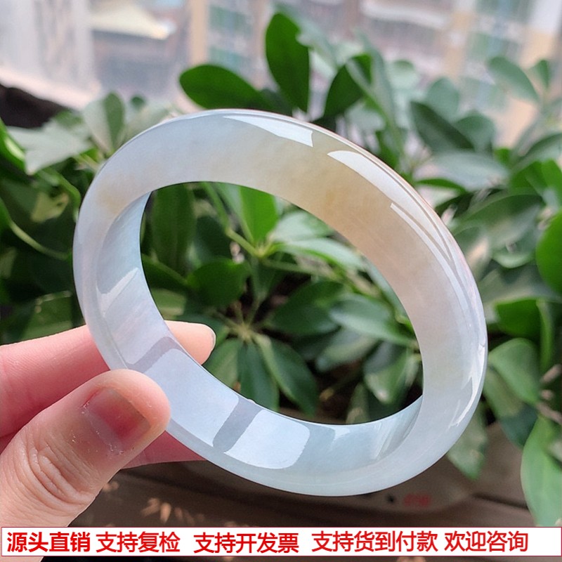 缅甸天然A货翡翠老坑冰种飘黄翡宽边厚装正圈手镯61-62大圈口