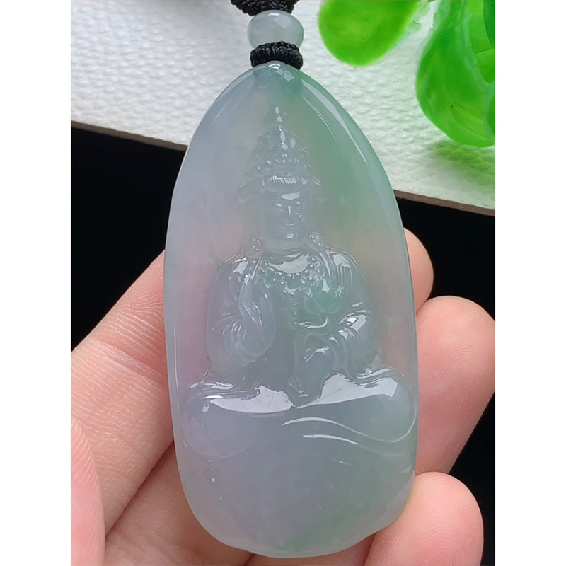 缅甸天然A货玉石翡翠 老坑冰种 手工精雕 观音牌吊坠