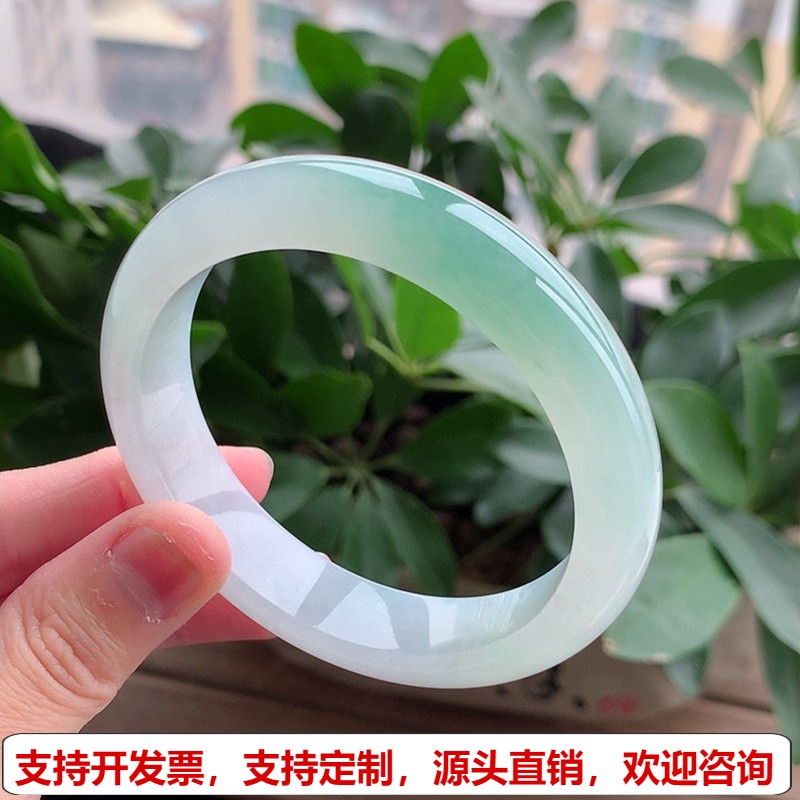 缅甸A货天然翡翠 老坑冰种晴水正装正圈手镯58-59圈口 完美