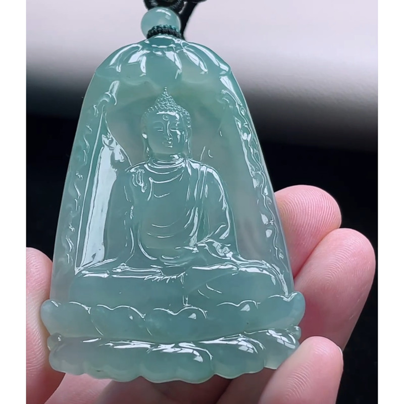 缅甸天然A货玉石翡翠挂件 精雕老坑冰晴大日如来佛吊坠