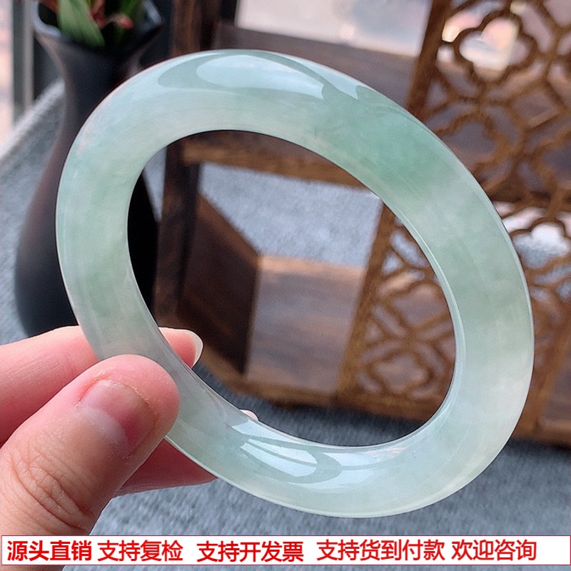 缅甸A货天然翡翠 老坑冰种晴水圆条手镯56-57圈口 完美