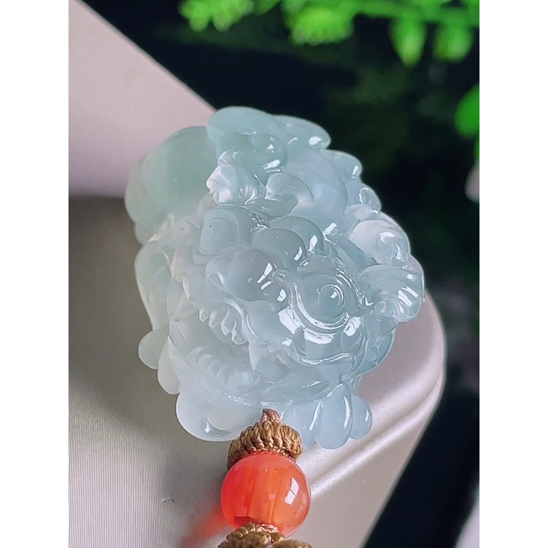 缅甸天然A货玉石翡翠挂件 精雕老坑冰种起胶貔貅吊坠