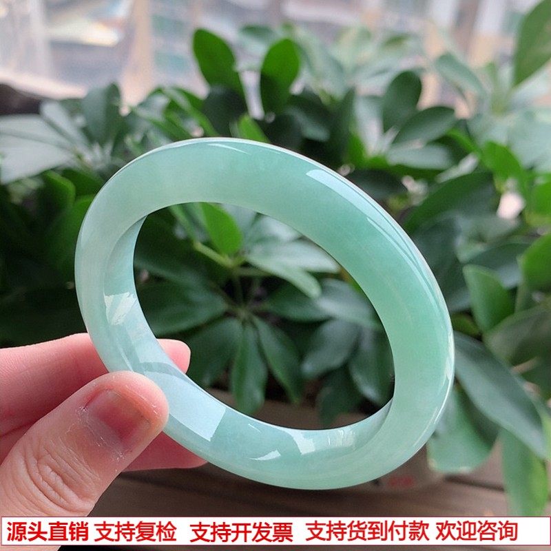 缅甸A货天然翡翠 老坑冰种满绿正装正圈手镯55-56圈口