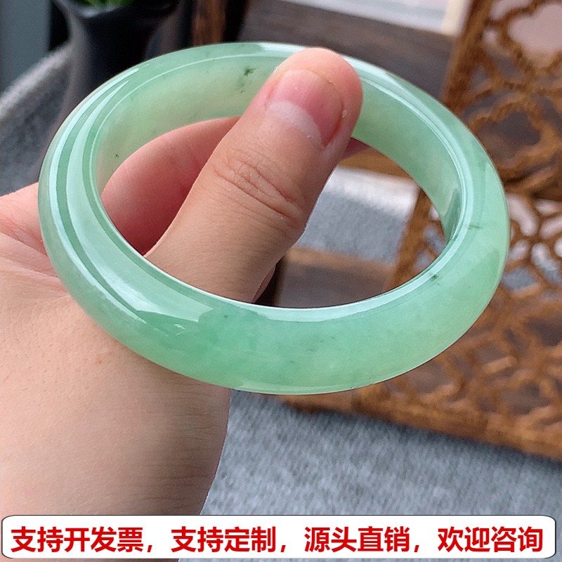 缅甸A货天然翡翠 老坑冰种满绿正装正圈手镯54-55圈口 完美