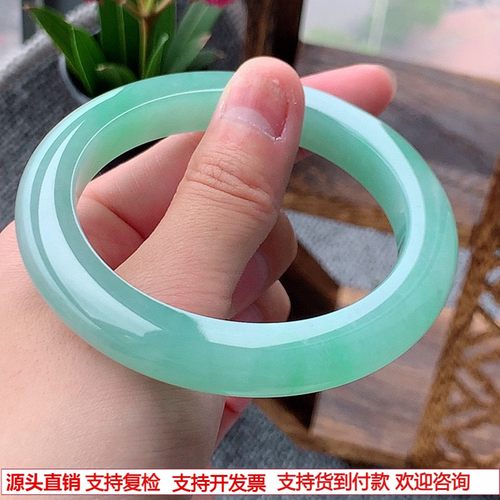缅甸A货天然翡翠 老坑冰种满绿厚装正装正圈手镯57-58圈口