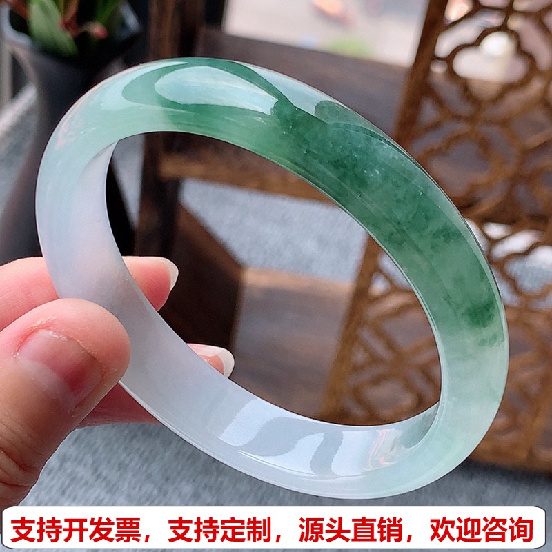 缅甸A货天然翡翠 老坑冰种飘花贵妃手镯56-57圈口 完美