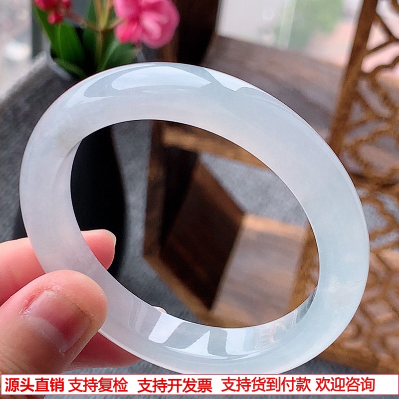 缅甸A货天然翡翠 老坑冰种白月光正装正圈手镯51-52小圈口