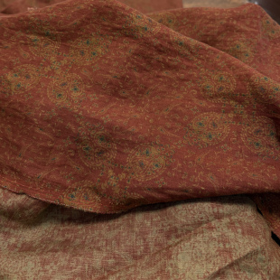 布久以逅染底亚麻印花布连衣裙袍子衬衫服装料砂洗工艺面料  叙旧