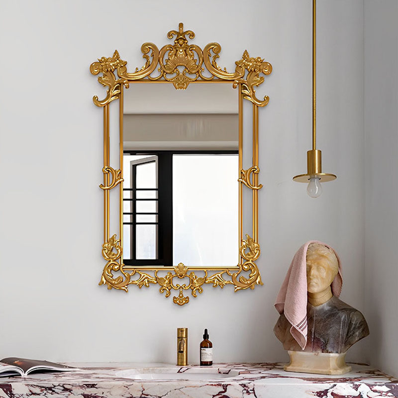 欧式化妆镜半墙卫生间浴室镜干湿区智能灯壁炉墙面装饰镜创意镜子