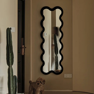 中古波浪全身镜家用落地镜子壁挂异型高级感穿衣镜卧室玄关入户镜