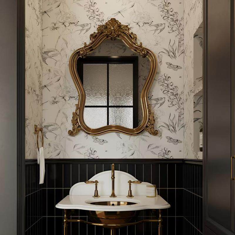 欧式挂墙梳妆台化妆镜家用浴室镜子复古轻奢高级墙面装饰镜卫生间