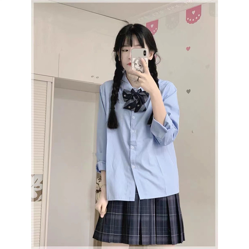 jk制服正版原创泰国校服显瘦圆领短袖学院风学生水色衬衫jk制服