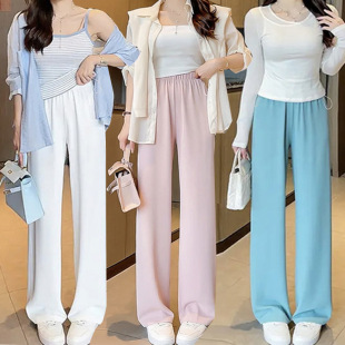 西装 百搭薄款 直筒拖地 垂感阔腿显瘦高腰窄版 孕妇侧抽绳2025夏季