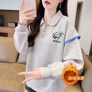 宽松大码 2025新款 小个子设计感翻领 卫衣女春秋季 假两件polo衫