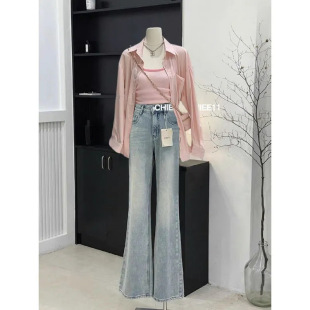 性感吊带牛仔裤 春季 甜美衬衫 韩版 奶系穿搭一整套女2024新款