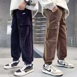 长裤 春秋2024春装 潮 休闲宽松中大童儿童条绒新款 男童灯芯绒韩版