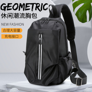 单肩包usb充电潮包休闲腰包胸包 斜挎包大容量男士 跨境新款 时尚