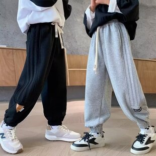 夏季 男童裤 运动薄胖孩中大童长裤 黑色儿童卫裤 子2024春秋新款