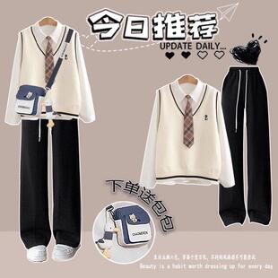 学院风马甲衬衫 套装 少女洋气一整套穿搭 女2025新款 初中生秋装