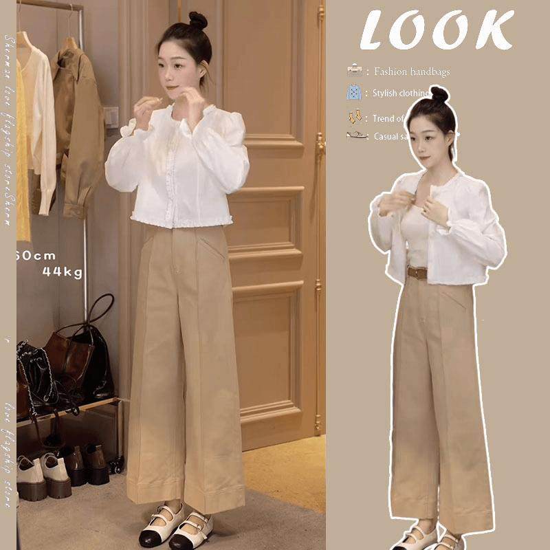 秋季新款活泼减龄套装女新款气质减龄遮肉短款衬衫阔腿裤两件,女装/女士精品,休闲运动套装,淘宝优惠券,粉丝福利购,淘宝优惠卷
