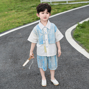 2025新款 套装 宝宝短袖 汉服中国风古装 男童夏季 儿童夏装 新中式