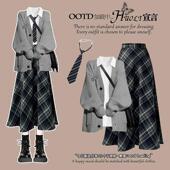 miu系早秋穿搭jk学院风毛衣连衣裙秋装 小个子格子裙 女2025年新款