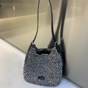 包包女2025新品撞色复古牛皮编织大容量托特包单肩腋下子母斜挎包