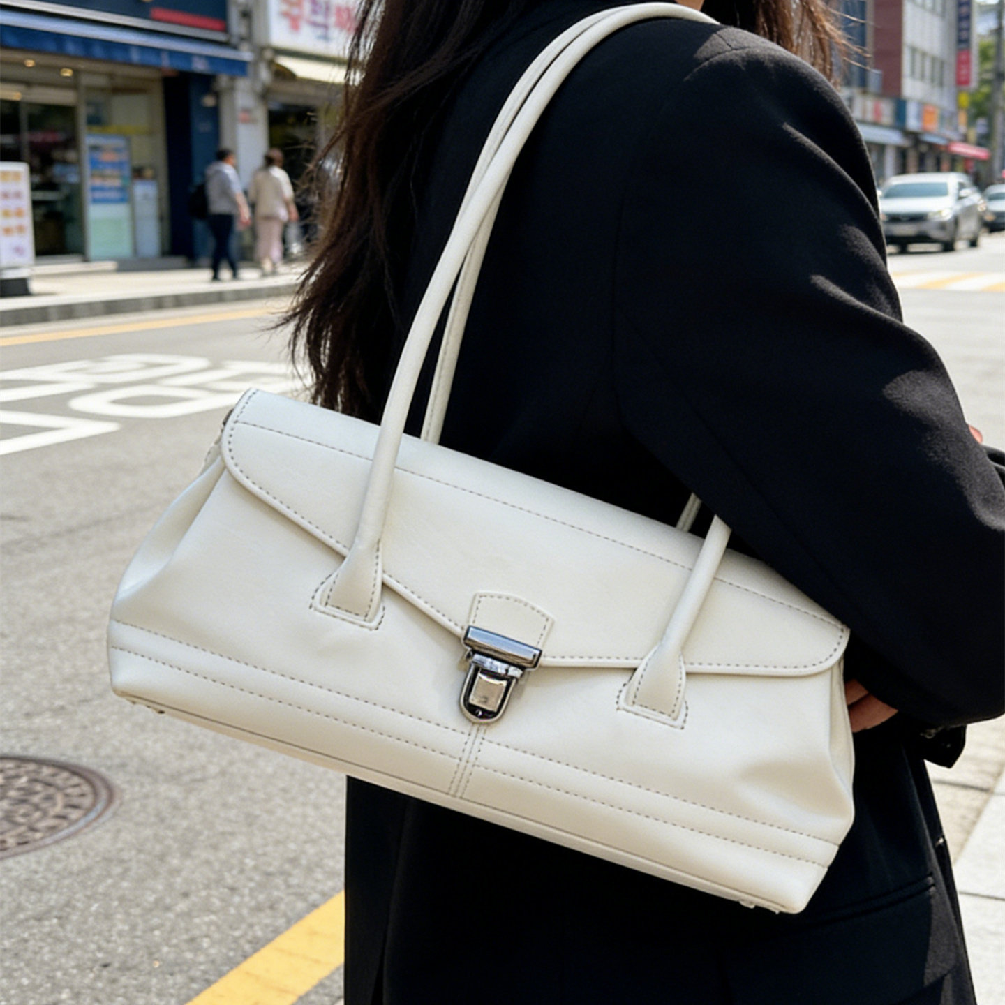 2026新款白色腋下包女欧美时尚单肩包高级感百搭法棍包