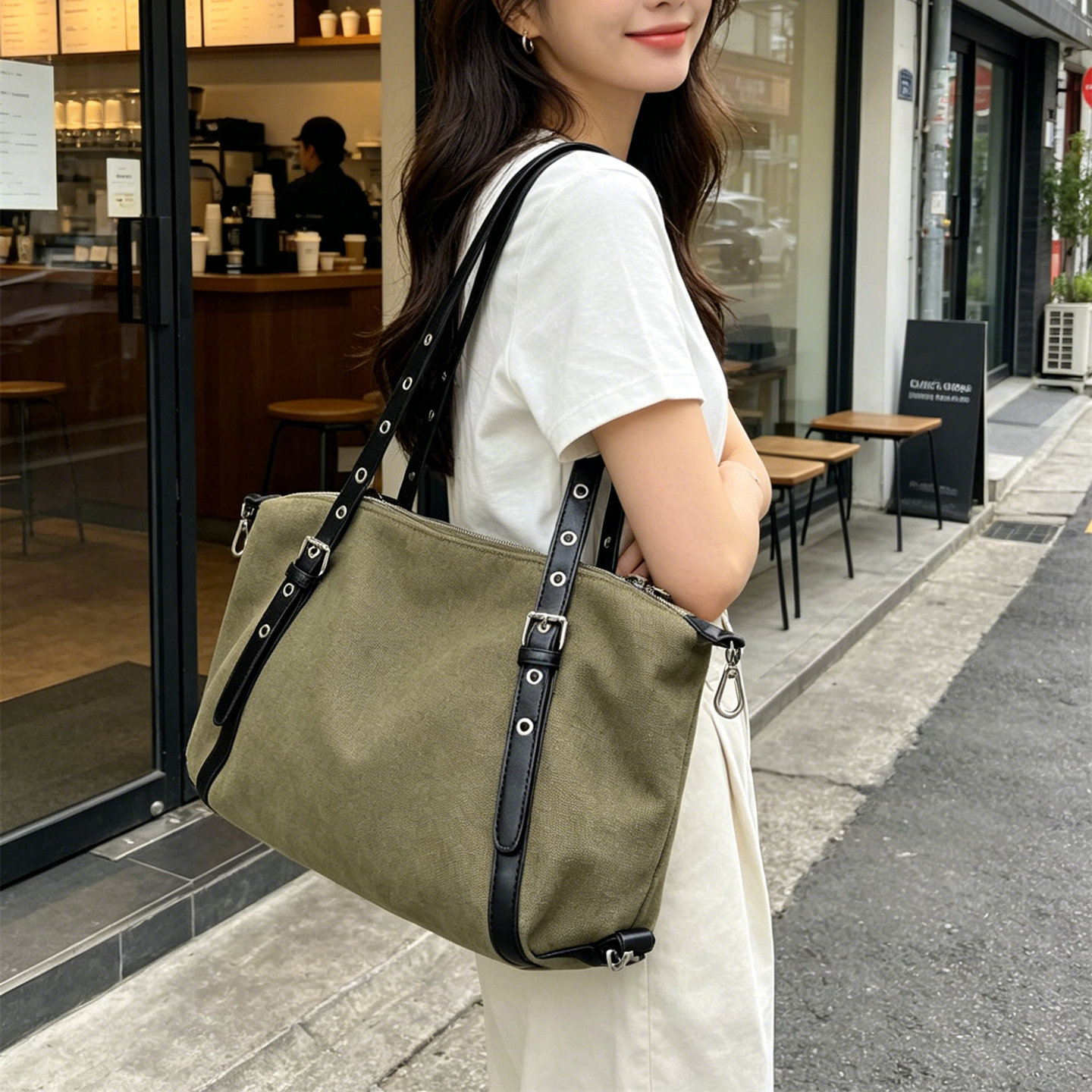 复古帆布托特包女大容量单肩手提
