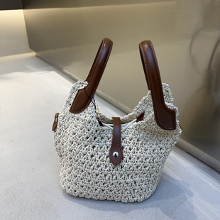 2026新款 度假风蜡绳手工编织菜篮子包女百搭手提单肩斜挎编织包包