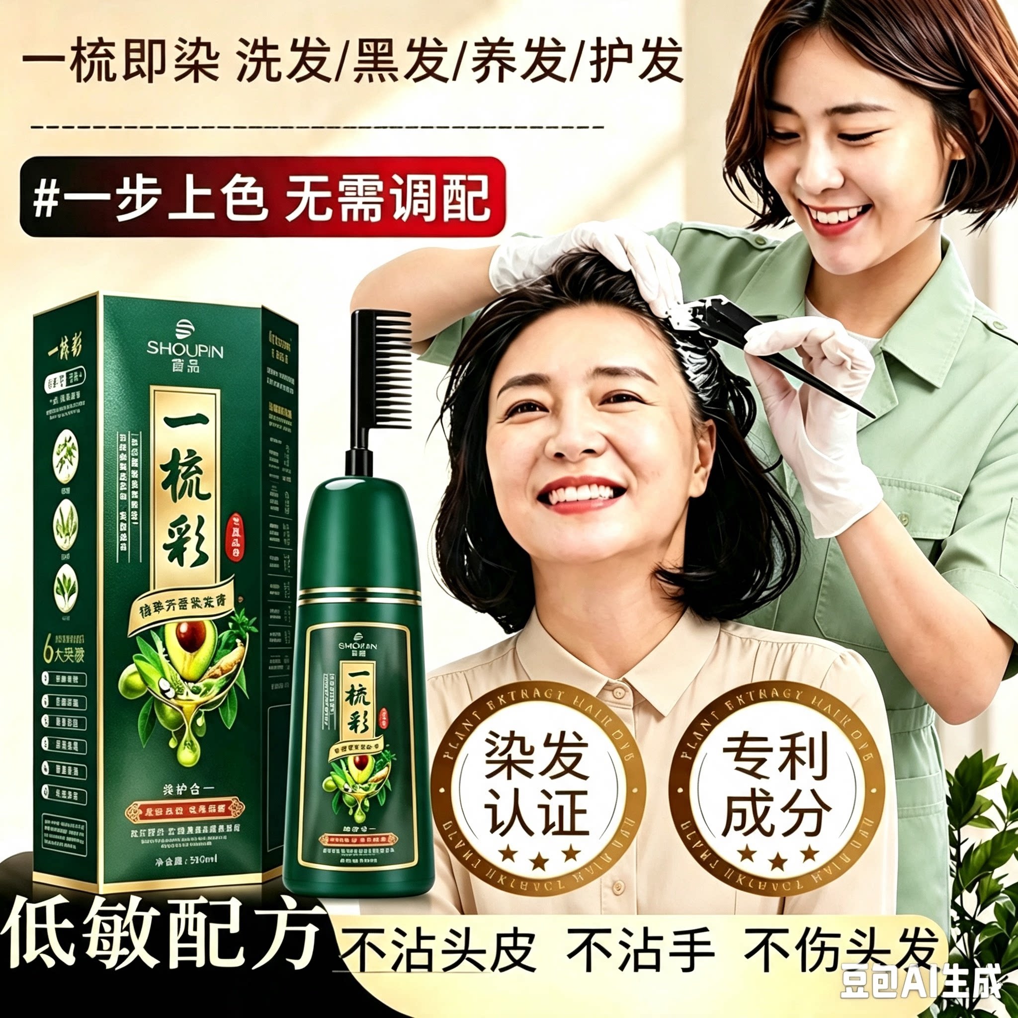 一梳黑染发剂植物中老年纯天然正漂发剂